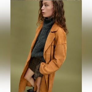 Tanya Taylor Clayton suede trench coat camel belted